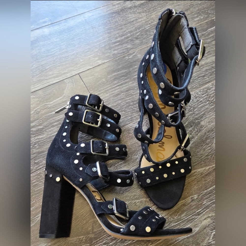 Sam Edelman Heels In Black Velvet With Silver Studs